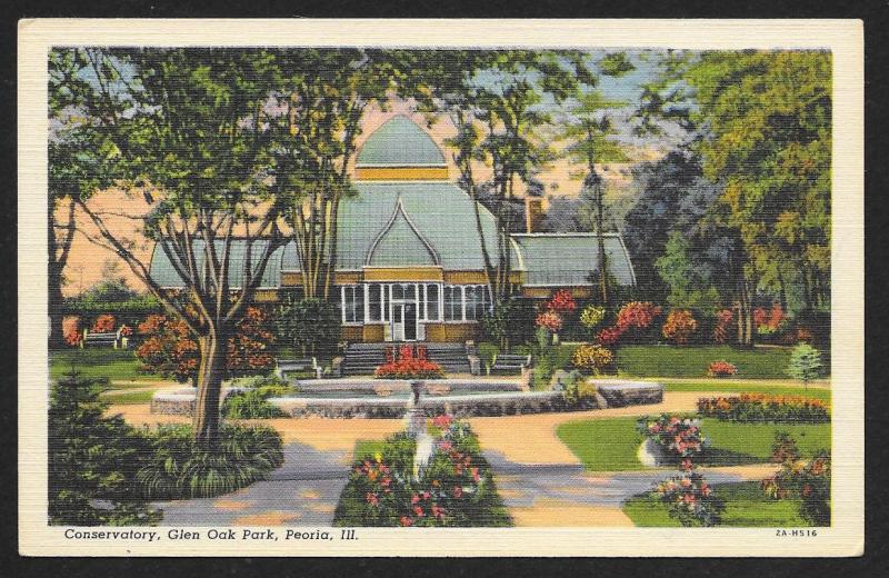 Glen Oak Park Conservatory Peoria Illinois Unused c1932