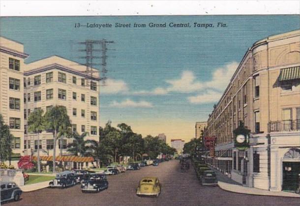 Florida Tampa Lafayette Street From Grand Central 1953 Curteich