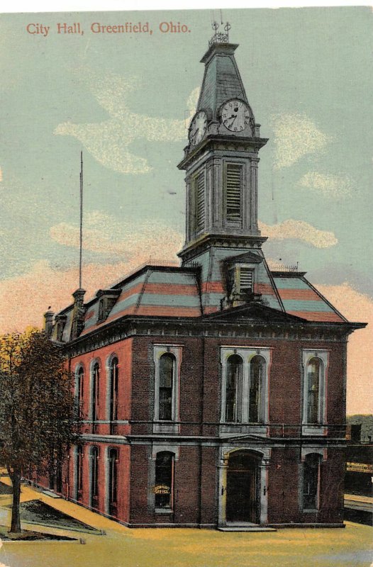 F40/ Greenfield Ohio Postcard c1910 City Hall Building 