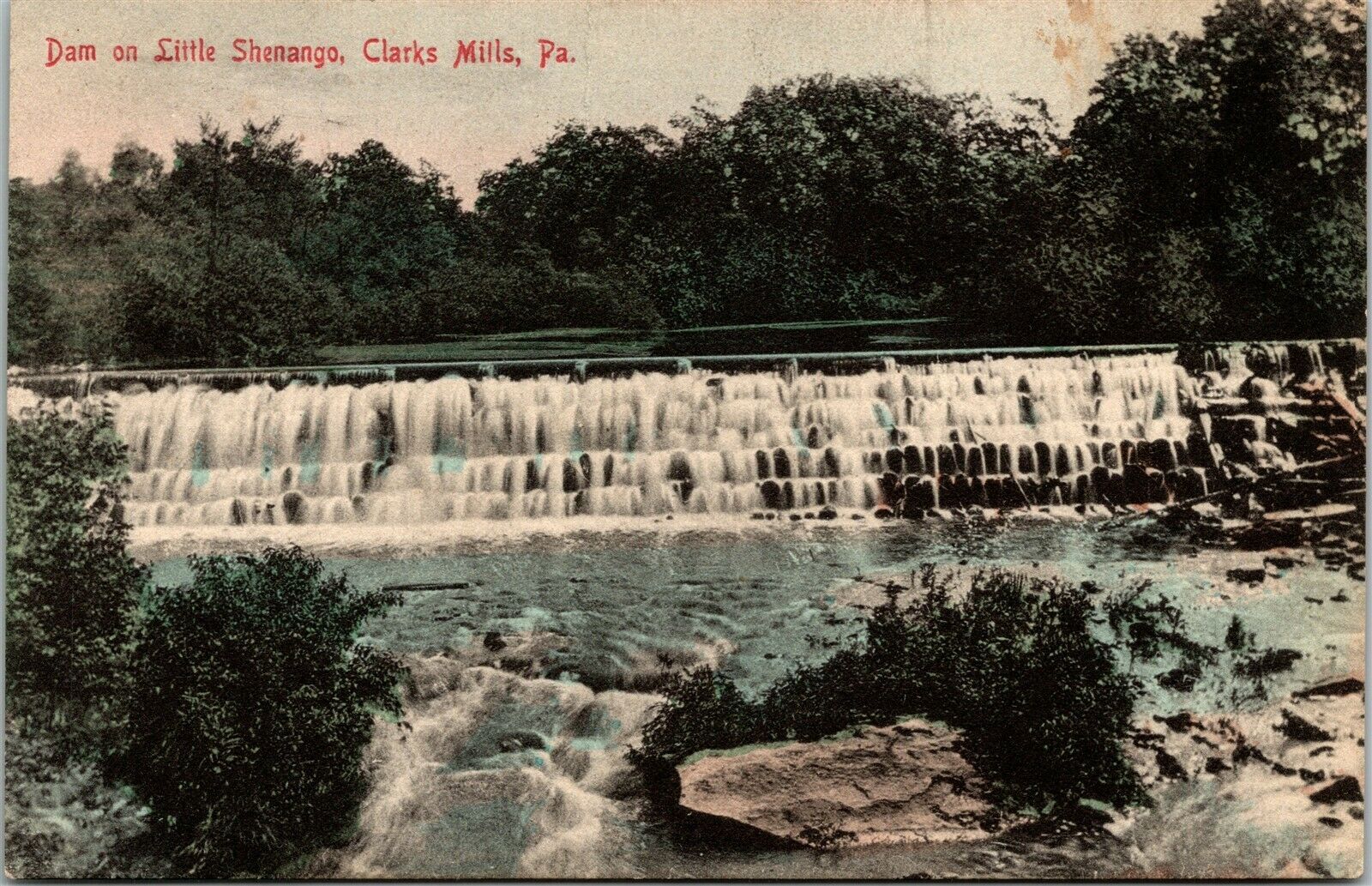 Postcard PA Clarks Mills Dam on Little Shenango Kennard 4-bar Cancel ...