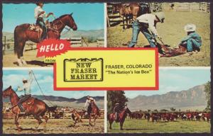 New Fraser Market,Fraser,CO Cowboys Postcard