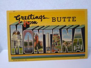 Greetings From Butte Montana Large Big Letter Postcard Linen Unused Curt Teich