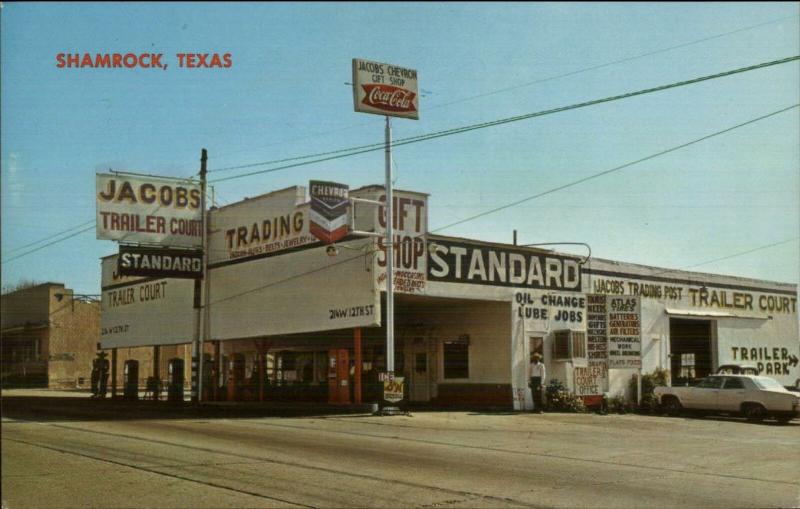 Shamrock TX Chevron Gas Service Station Great Roadside Chrome Postcard