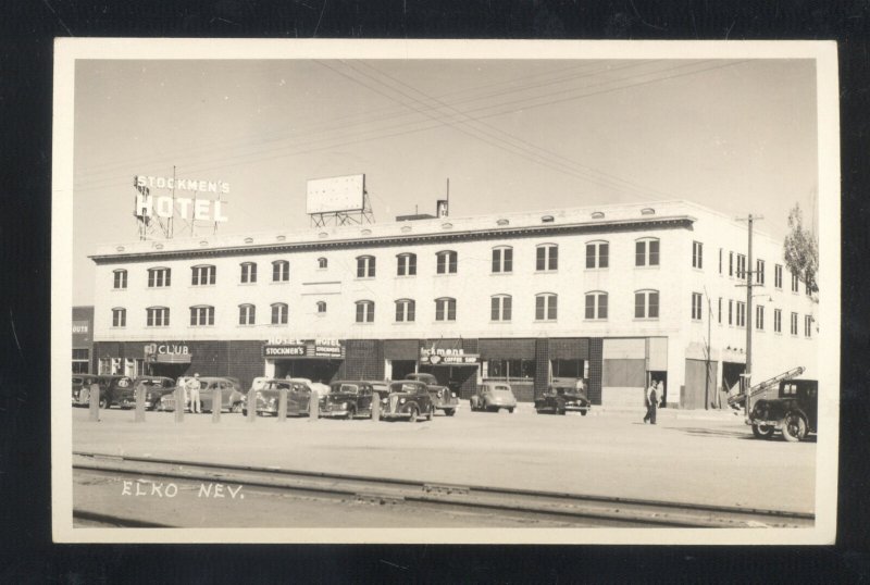 RPPC ELKO NEVADA STOCKMEN'S HOTEL 1930's CARS REAL PHOTO POSTCARD