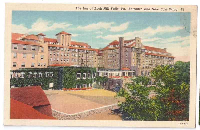 PA Buck Hill Falls Inn Entrance Pennsylvania Linen postcard