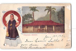 Tehuantepec Mexico Damaged Postcard 1906 Residence and Woman in Dress