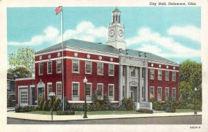 DELAWARE, OH Ohio   CITY HALL  Clock Tower   c1940's Curteich Linen Postcard