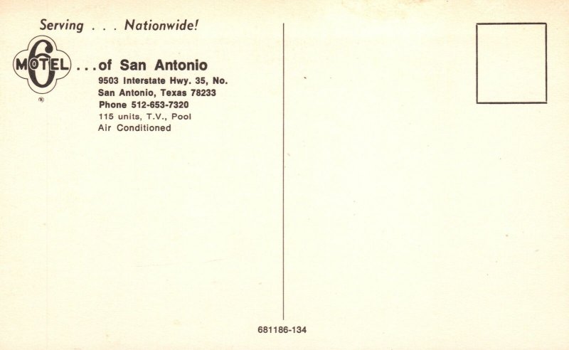 Motel 6 San Antonio 115 Units Interstate Highway San Antonio Texas Postcard