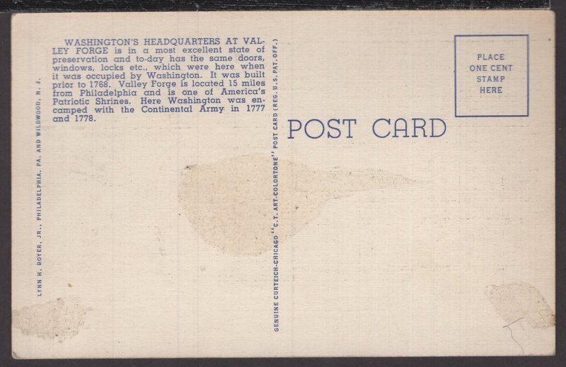 Pennsylvania Valley Forge - Washington's Headquarters built 1768 ~ Linen