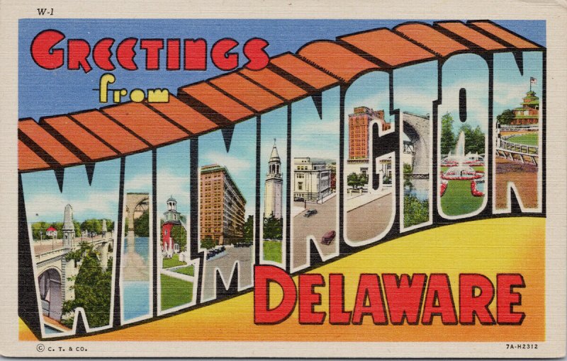 Wilmington Delaware Large Letter Greetings Unused Linen Postcard G85