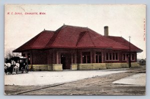 DS2/ Charlotte Michigan Postcard c1910 M.C. Railroad Depot 18