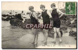 Postcard Old Bathing in the sea Three Grace (folklore costumes women) Vendee