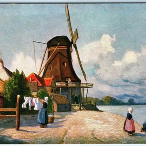 c1910s Artistic Dutch Village Sea Windmill Marke Egemes Serie 32 Postcard A153