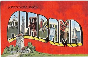 ALABAMA Capitol Mobile Bay Birmingham Large Letter Linen 1940s Vintage Postcard