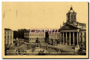 Old Postcard Brussels Royal Square Monument Godfrey of Bouillon and church St...