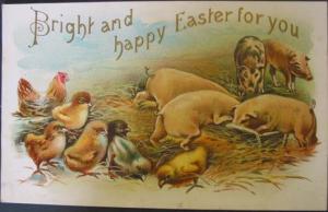 EASTER Pigs and Chicks c1910 Postcard