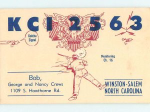 Pre-1980 RADIO CARD - CB HAM OR QSL Winston-Salem North Carolina NC AH2224