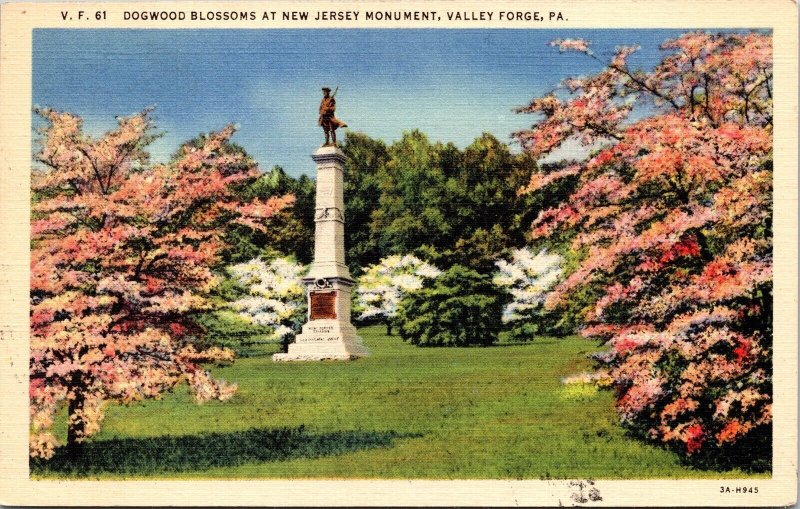 Dogwood Blossoms New Jersey Monument Valley Forge PA Pennsylvania Linen Postcard 