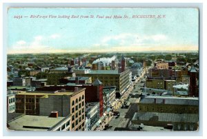 c1910 Bird's Eye View from St Paul and Main Sts. Rochester NY Antique Postcard