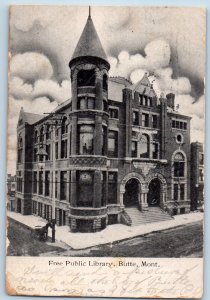 Butte Montana MT Postcard Free Public Library Building Exterior 1909 Antique