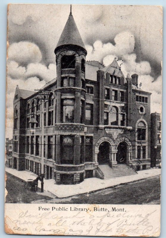 Butte Montana MT Postcard Free Public Library Building Exterior 1909 Antique