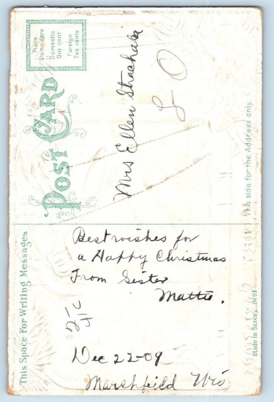 Christmas Postcard Ringing Bells Deer Winter Scene Embossed c1910's Antique