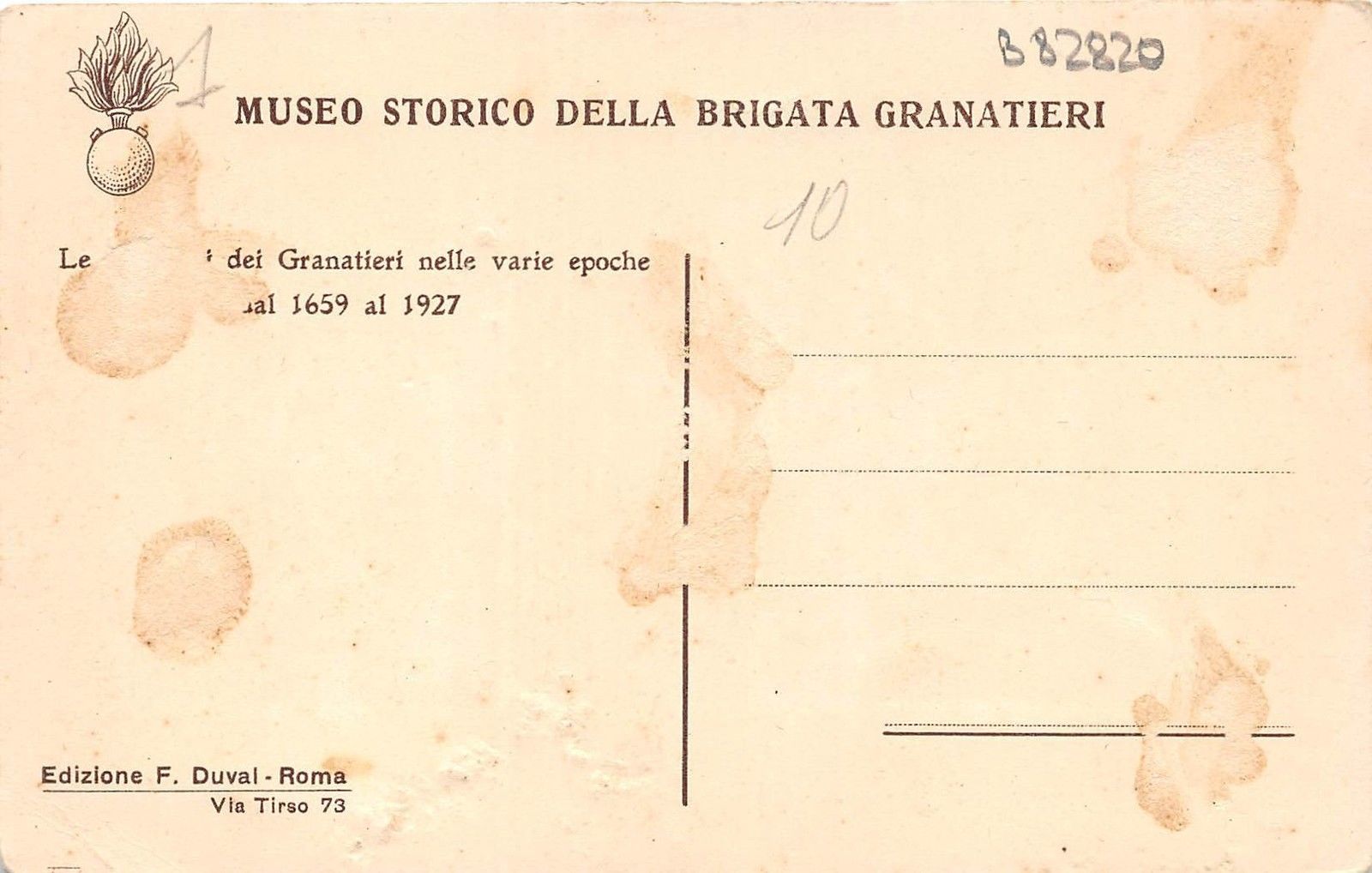 B82820 granatieri nelle varie epoche 1659-1927 military front/back scan ...