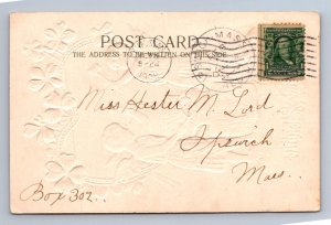 VALENTINE HOLIDAY ANGELS BLACKSMITH HORSESHOE ANVIL EMBOSSED POSTCARD 1908