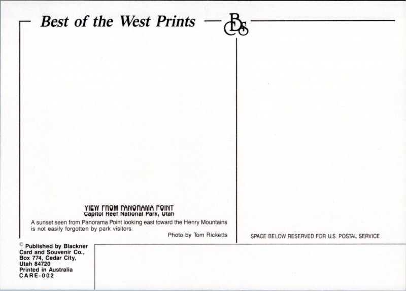 Postcard UT Capitol Reef National Park -  View from Panorama Point - Sunset