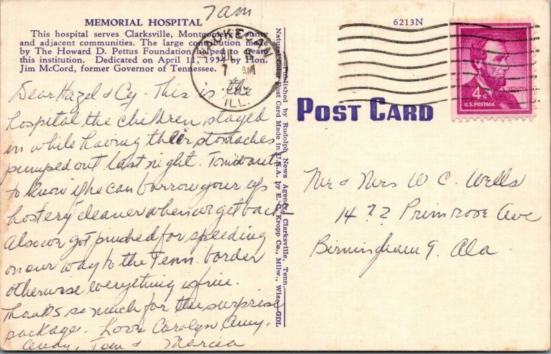 c1940s Memorial Hospital Clarksville Tennessee linen E371 