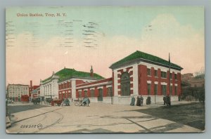 TROY NY RAILROAD STATION RAILWAY TRAIN DEPOT ANTIQUE POSTCARD