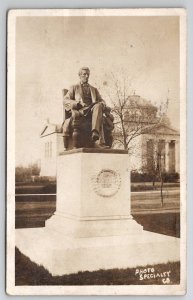 RPPC Kenosha WI Wisconsin Abraham Lincoln Statue Library Park Postcard F21