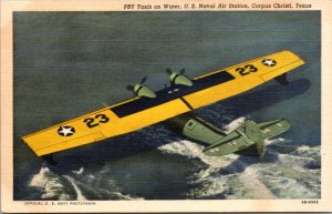 Linen Postcard PBY Taxis on Water, U.S. Naval Air Station, Corpus Christi, Texas