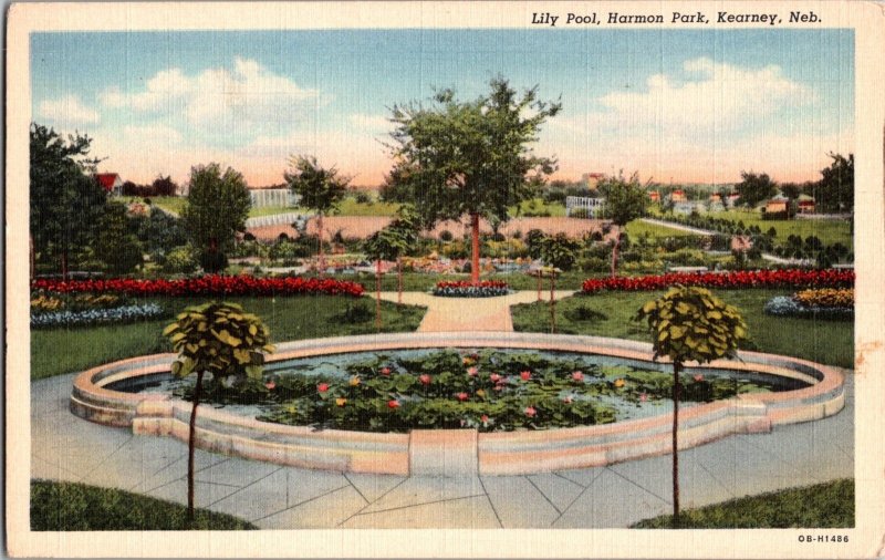 Lily Pool, Harmon Park, Kearney, Nebraska Vintage Postcard KE2