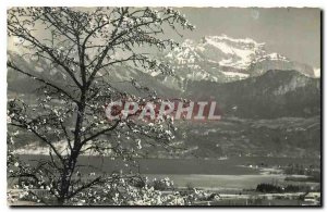 Old postcard There's songs in the air and Tournette Annecy Lake