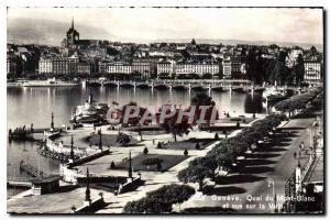 Modern Postcard Geneva Mont Blanc Quay overlooking the City