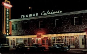 Myrtle Beach SC Thomas Cafeteria CARS NEON SIGNS Night Scene Postcard