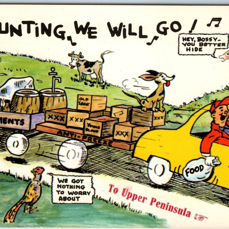 1960 To Upper Peninsula Mich Hunting We Go Anthropomorphic Animals Teich MI A205