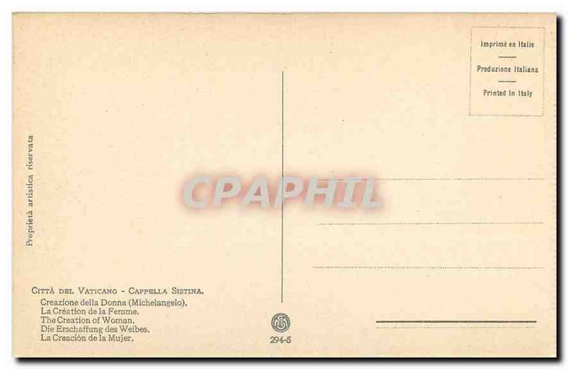 Old Postcard Citta del Vaticano Cappelle Sistina Michelangelo The Creation of...