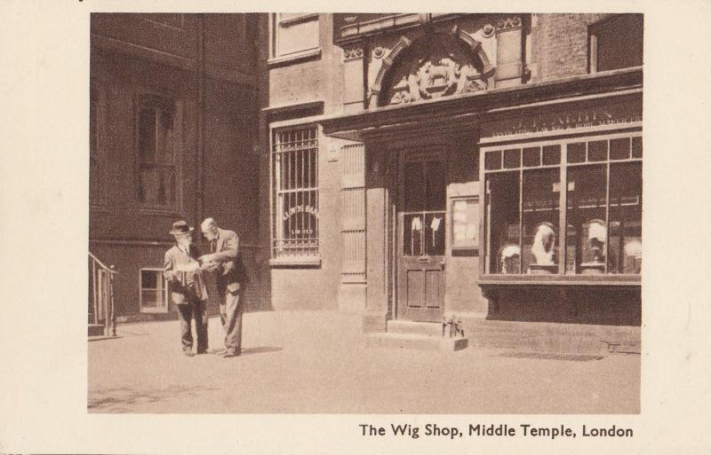 Pensioner Reading Map at Wig Shop Middle Temple London Old Postcard