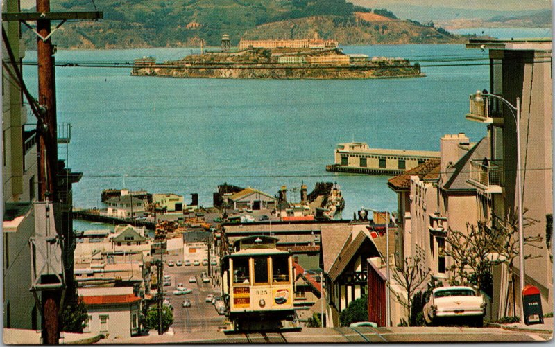 Vtg Cable Car Hyde Street Hill Alcatraz San Francisco Bay California CA Postcard
