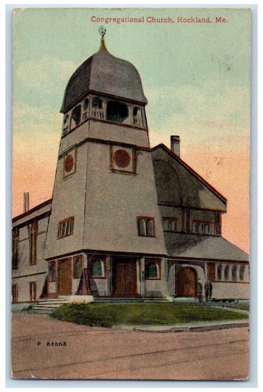 1916 Congregational Church Rockland Maine ME Antique Posted Postcard 