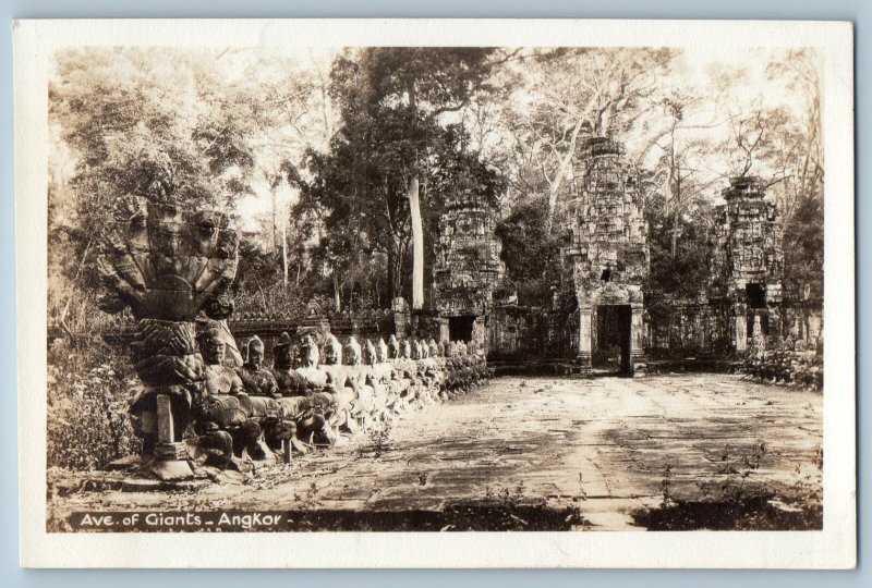 Cambodia Postcard Ave. of Giants Angkor c1930's Unposted Vintage RPPC Photo
