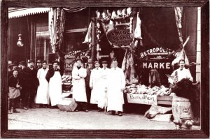 CONTINENTAL SIZE POSTCARD REPRODUCTION METROPOLITAN MEAT MARKET BUTTE MT c. 1910