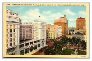 Vintage 1930's Postcard Broadway Plaza US Grant Hotel San Diego California