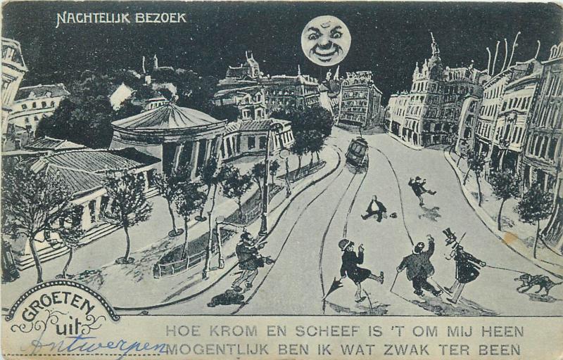 Groeten uit Antwerpen Nachtelijk Bezoek surrealism distorsion humanized moon 
