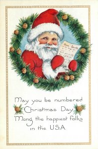 Postcard C-1910 Christmas Wreath Santa undivided TP24-1072