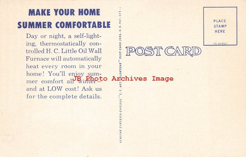 Advertising Linen Postcard, H.C. Little Burner Co, Oil Wall Furnace Sample