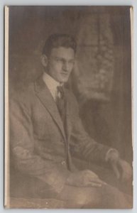 Worcester MA Handsome Emile Corbeil c1915 RPPC Gentleman Studio Postcard B39