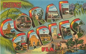 Coral Gables Florida large letters multi Gulf Stream Teich1959 Postcard 21-7006